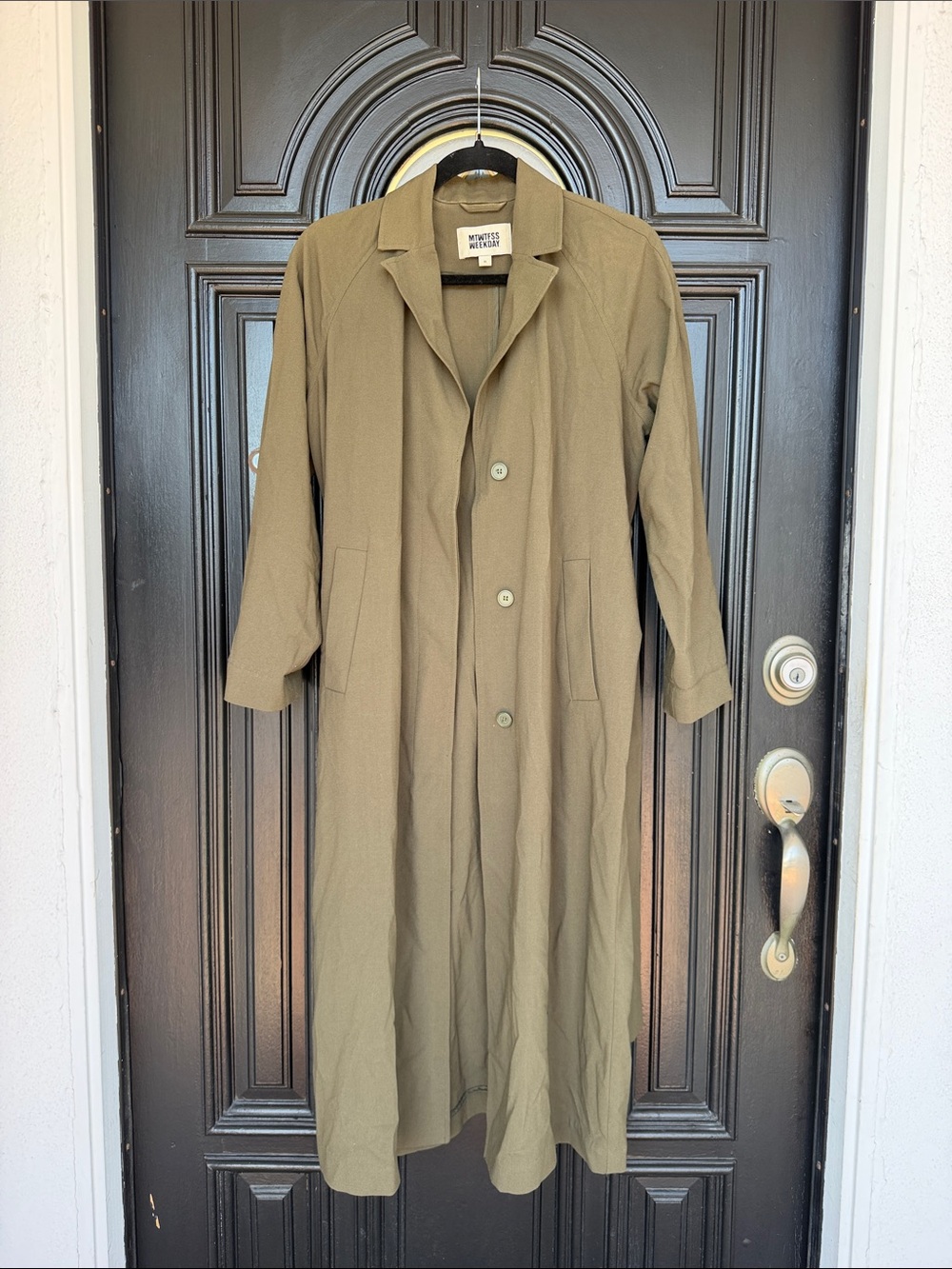 Weekday Olive Green Long Single-Breasted Trench Coat
